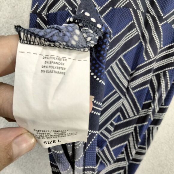 Pea in thePod Maternity Dress Wmns Sz L Navy Blue White Weave Pattern 3/4 Sleeve - Picture 10 of 11